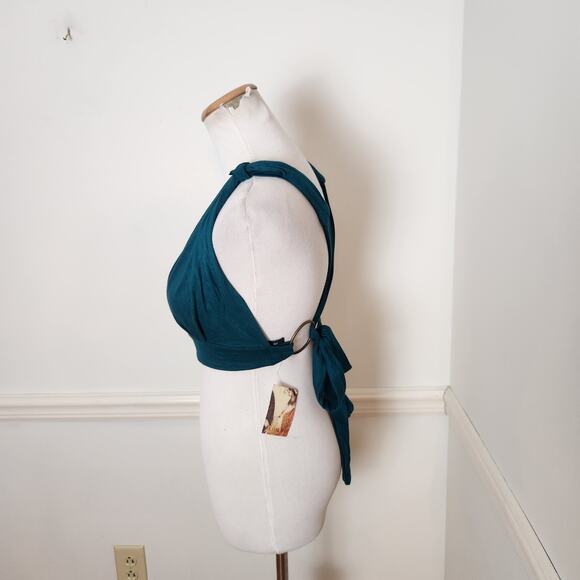 New Culture Shop Crop Top One Size Womens Blue Green Boho Tie Back Hippie Beach - Picture 4 of 9